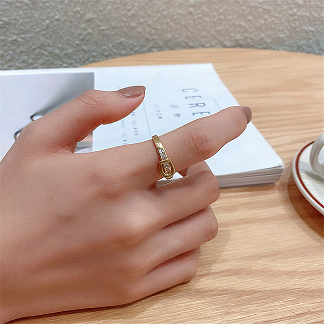 Pierścień HUANZHI 2021 z metalowymi klamrami w kolorze złotym, srebrnym oraz szlifowanym sercem i kamieniami Rhinestone dla kobiet - Wianko - 10