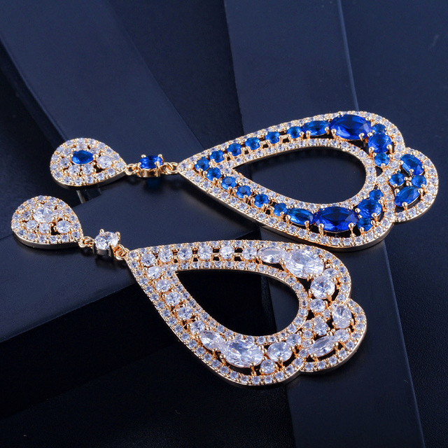 Luksusowe kolczyki wiszące Pera marki Royal CZ, niebieska cyrkonia, duże dziury - Wianko - 10