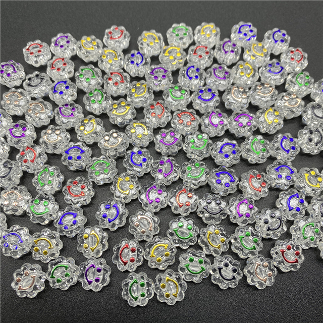 50 sztuk/partia Akrylowe koraliki okrągłe 10 mm w kształcie smileys do tworzenia biżuterii DIY bransoletka naszyjnik - Wianko - 3