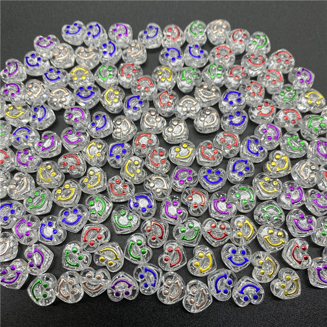 50 sztuk/partia Akrylowe koraliki okrągłe 10 mm w kształcie smileys do tworzenia biżuterii DIY bransoletka naszyjnik - Wianko - 5