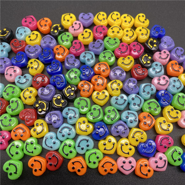50 sztuk/partia Akrylowe koraliki okrągłe 10 mm w kształcie smileys do tworzenia biżuterii DIY bransoletka naszyjnik - Wianko - 7