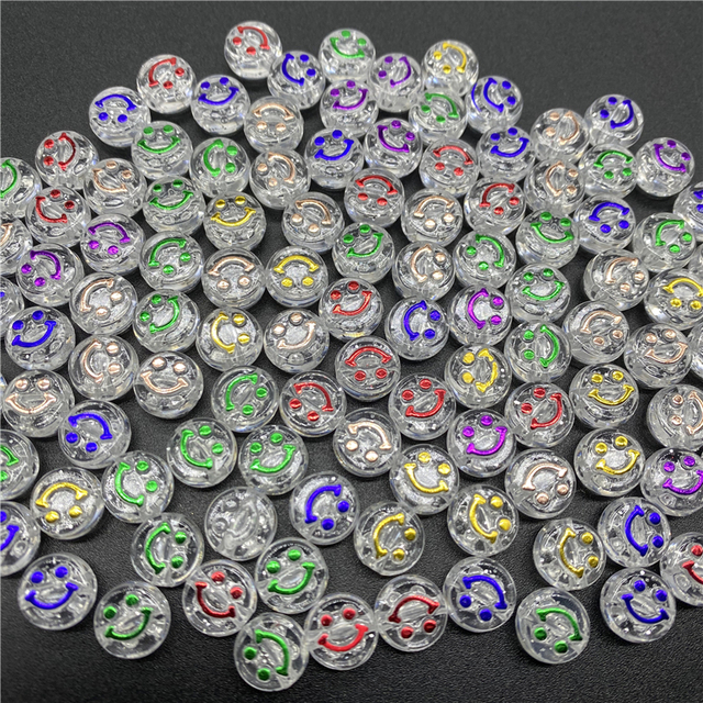 50 sztuk/partia Akrylowe koraliki okrągłe 10 mm w kształcie smileys do tworzenia biżuterii DIY bransoletka naszyjnik - Wianko - 4