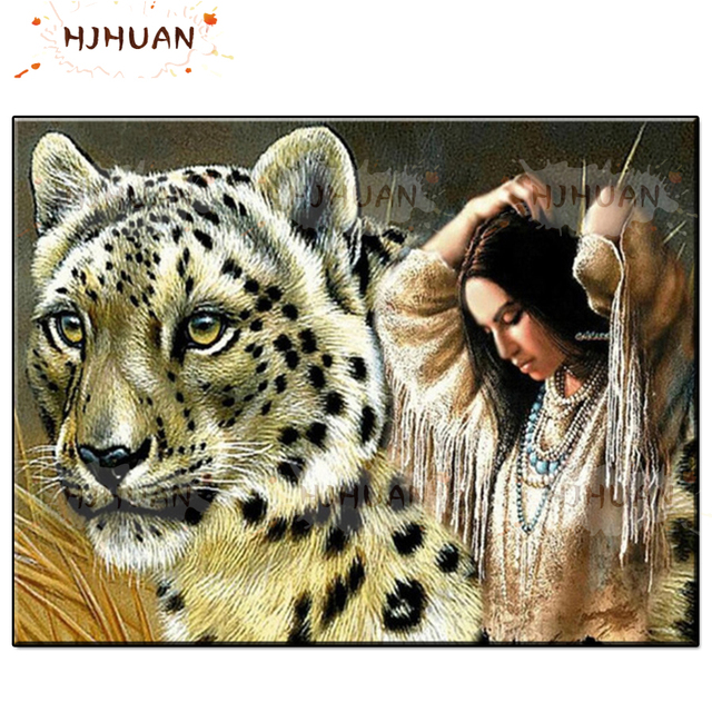 Diamentowe malowanie ręcznie haftowane - Indyjska kobieta i zwierzęta, w pełni okrągłe diamenty, zestaw do dekoracji domu - Wianko - 7