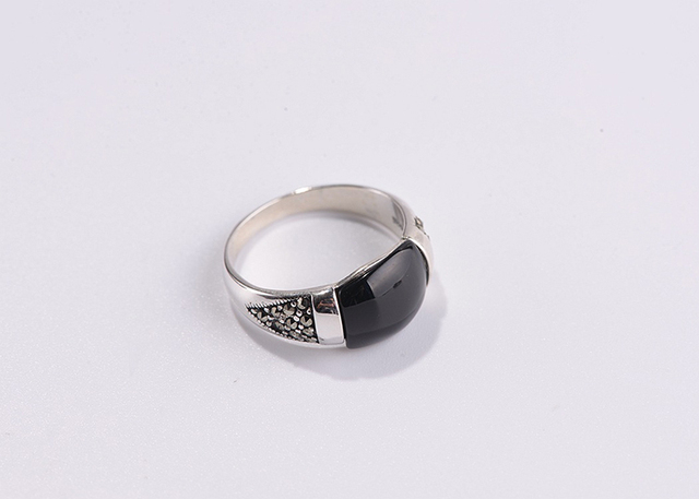 FNJ 925 srebrny pierścień z czarnym i zielonym agatem dla kobiet - Wianko - 1