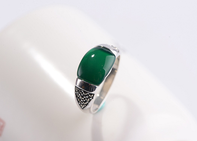 FNJ 925 srebrny pierścień z czarnym i zielonym agatem dla kobiet - Wianko - 3