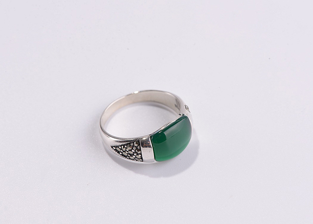 FNJ 925 srebrny pierścień z czarnym i zielonym agatem dla kobiet - Wianko - 2