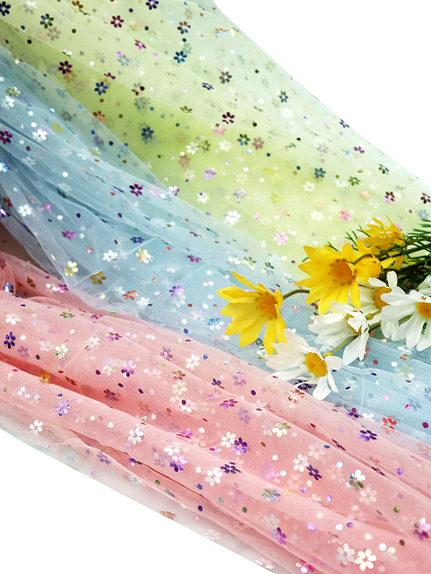 Tiul tkaniny Daisy kwiat cekiny siatki dla DIY dziewczyna Tutu spódnica sukienka welony ślubne lampa stołowa pokrywa materiały do szycia (160cm x 100cm) - Wianko - 2