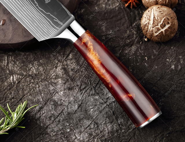 Zestaw noży kuchennych XITUO Damaszek, 1-10 sztuk, wzór laserowy chef Santoku Cleaver Utility noże, uchwyt z żywicy - Wianko - 8