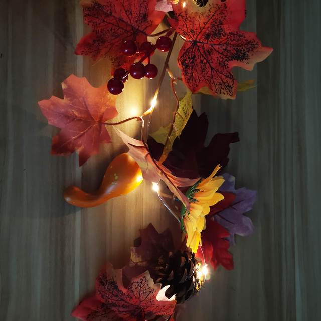 Sztuczna dynia Garland z jesiennymi liśćmi i winoroślami - dekoracja na festiwal, do domu, ogrodu i drzwi - wieniec z rattanu do zawieszenia na ścianie - Wianko - 65