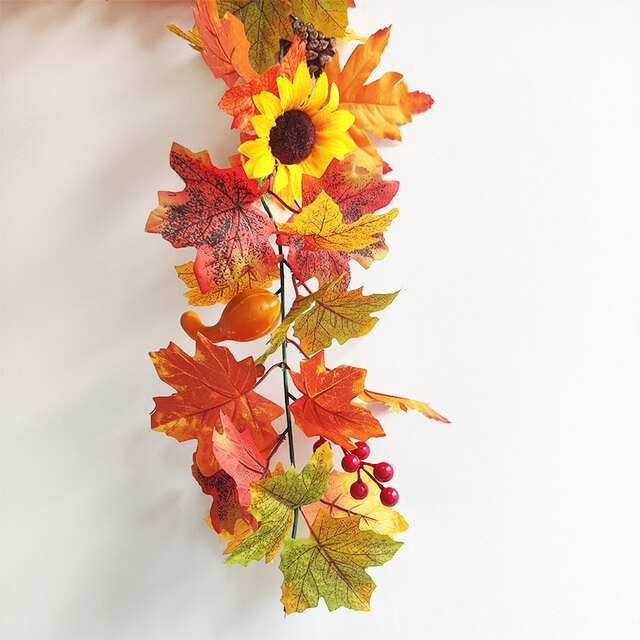 Sztuczna dynia Garland z jesiennymi liśćmi i winoroślami - dekoracja na festiwal, do domu, ogrodu i drzwi - wieniec z rattanu do zawieszenia na ścianie - Wianko - 52