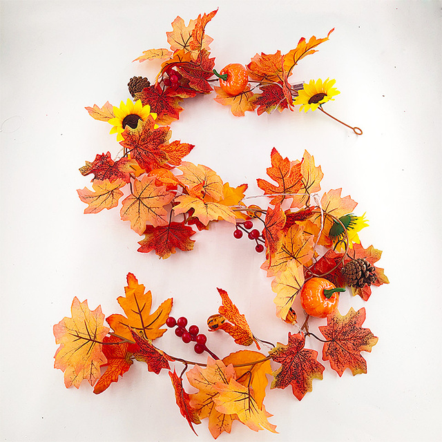 Sztuczna dynia Garland z jesiennymi liśćmi i winoroślami - dekoracja na festiwal, do domu, ogrodu i drzwi - wieniec z rattanu do zawieszenia na ścianie - Wianko - 58