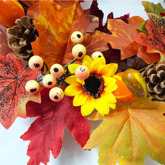 Sztuczna dynia Garland z jesiennymi liśćmi i winoroślami - dekoracja na festiwal, do domu, ogrodu i drzwi - wieniec z rattanu do zawieszenia na ścianie - Wianko - 4