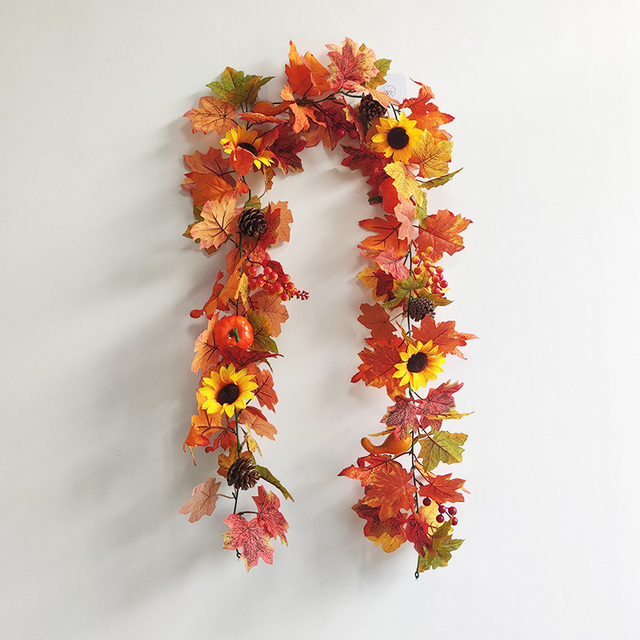 Sztuczna dynia Garland z jesiennymi liśćmi i winoroślami - dekoracja na festiwal, do domu, ogrodu i drzwi - wieniec z rattanu do zawieszenia na ścianie - Wianko - 50