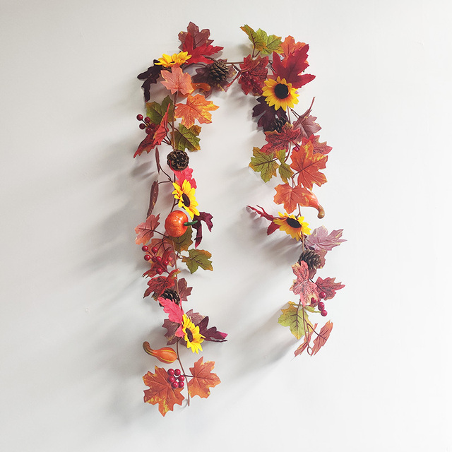 Sztuczna dynia Garland z jesiennymi liśćmi i winoroślami - dekoracja na festiwal, do domu, ogrodu i drzwi - wieniec z rattanu do zawieszenia na ścianie - Wianko - 54