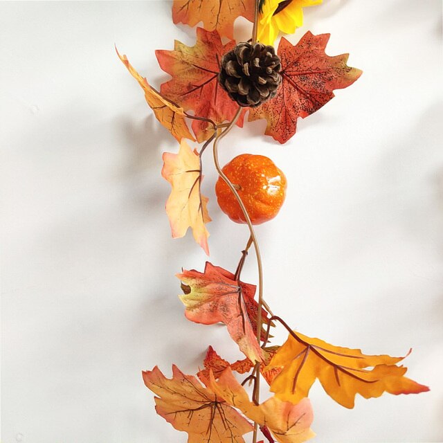 Sztuczna dynia Garland z jesiennymi liśćmi i winoroślami - dekoracja na festiwal, do domu, ogrodu i drzwi - wieniec z rattanu do zawieszenia na ścianie - Wianko - 49