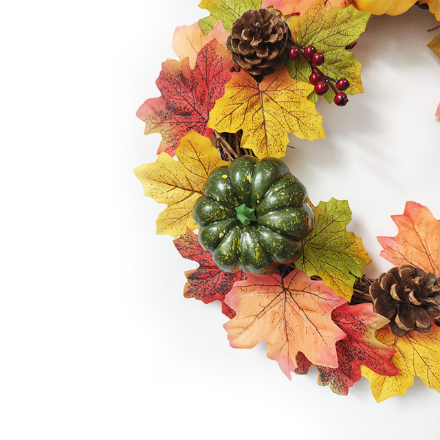 Sztuczna dynia Garland z jesiennymi liśćmi i winoroślami - dekoracja na festiwal, do domu, ogrodu i drzwi - wieniec z rattanu do zawieszenia na ścianie - Wianko - 24