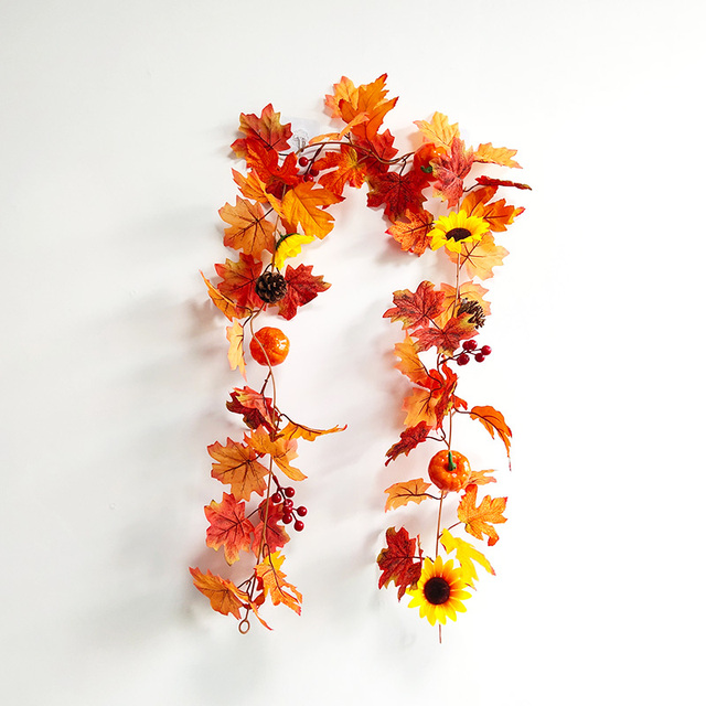 Sztuczna dynia Garland z jesiennymi liśćmi i winoroślami - dekoracja na festiwal, do domu, ogrodu i drzwi - wieniec z rattanu do zawieszenia na ścianie - Wianko - 46