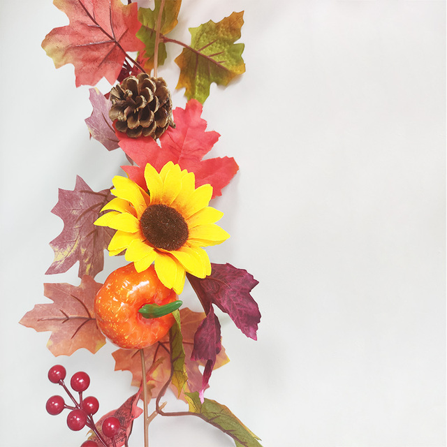 Sztuczna dynia Garland z jesiennymi liśćmi i winoroślami - dekoracja na festiwal, do domu, ogrodu i drzwi - wieniec z rattanu do zawieszenia na ścianie - Wianko - 57