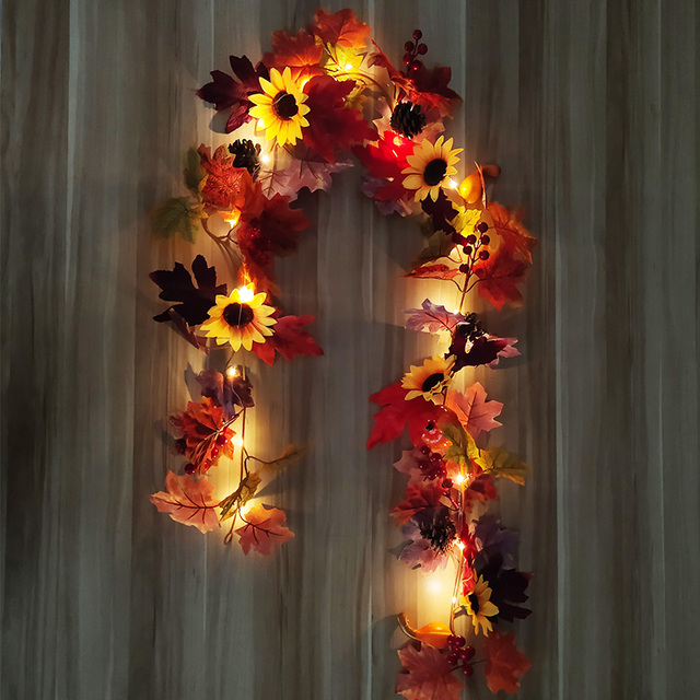 Sztuczna dynia Garland z jesiennymi liśćmi i winoroślami - dekoracja na festiwal, do domu, ogrodu i drzwi - wieniec z rattanu do zawieszenia na ścianie - Wianko - 64