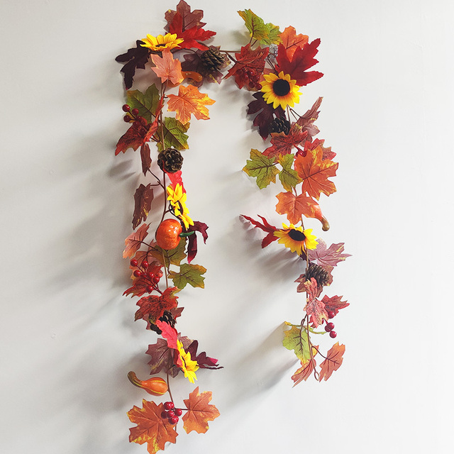 Sztuczna dynia Garland z jesiennymi liśćmi i winoroślami - dekoracja na festiwal, do domu, ogrodu i drzwi - wieniec z rattanu do zawieszenia na ścianie - Wianko - 55