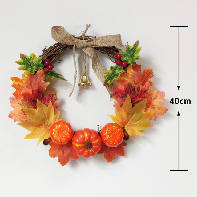 Sztuczna dynia Garland z jesiennymi liśćmi i winoroślami - dekoracja na festiwal, do domu, ogrodu i drzwi - wieniec z rattanu do zawieszenia na ścianie - Wianko - 6