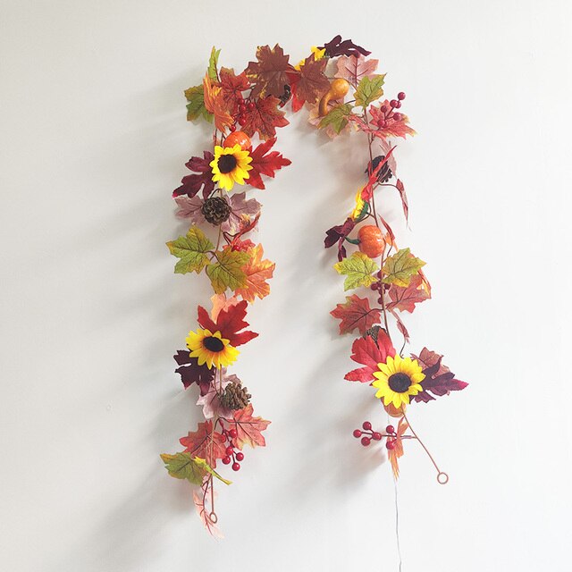 Sztuczna dynia Garland z jesiennymi liśćmi i winoroślami - dekoracja na festiwal, do domu, ogrodu i drzwi - wieniec z rattanu do zawieszenia na ścianie - Wianko - 62