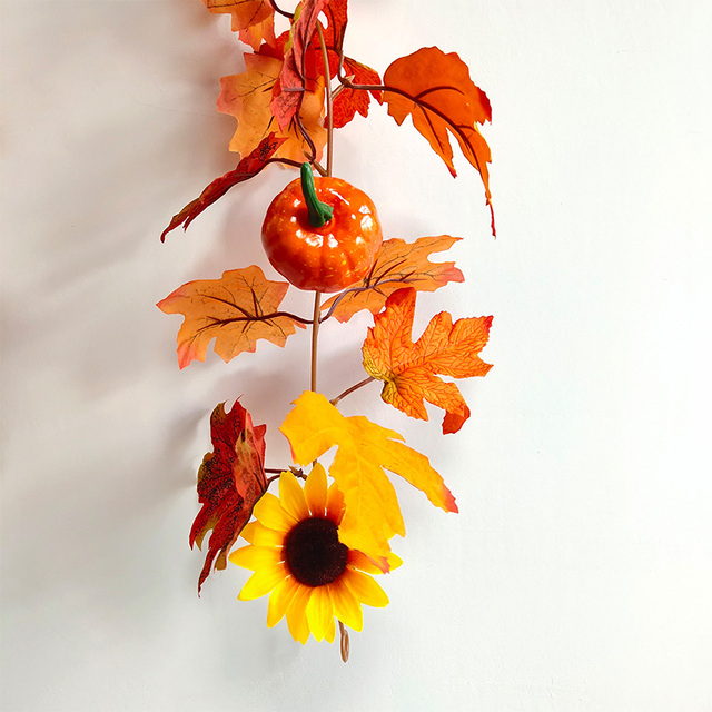 Sztuczna dynia Garland z jesiennymi liśćmi i winoroślami - dekoracja na festiwal, do domu, ogrodu i drzwi - wieniec z rattanu do zawieszenia na ścianie - Wianko - 48