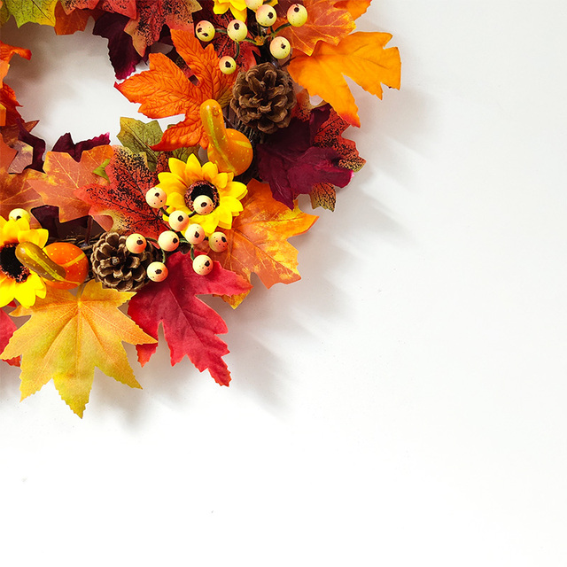Sztuczna dynia Garland z jesiennymi liśćmi i winoroślami - dekoracja na festiwal, do domu, ogrodu i drzwi - wieniec z rattanu do zawieszenia na ścianie - Wianko - 5
