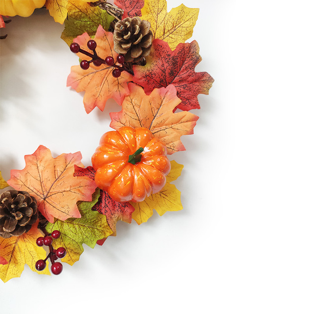 Sztuczna dynia Garland z jesiennymi liśćmi i winoroślami - dekoracja na festiwal, do domu, ogrodu i drzwi - wieniec z rattanu do zawieszenia na ścianie - Wianko - 25