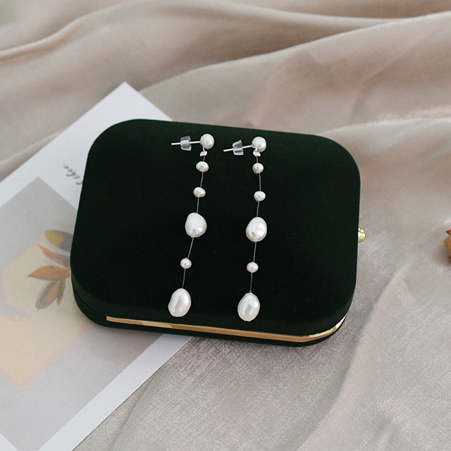 Kolczyki perłowe ASHIQI barokowe, długie, wykonane ze srebra 925, biżuteria ślubna dla kobiet - Wianko - 5