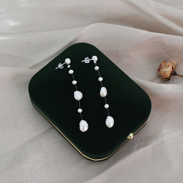 Kolczyki perłowe ASHIQI barokowe, długie, wykonane ze srebra 925, biżuteria ślubna dla kobiet - Wianko - 3