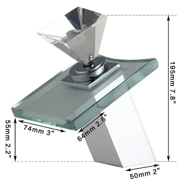 Jednoręczny kran z diamentowym uchwytem i baterią LED umywalkową JIENI LED Light w stylu wodospadu - mosiądz chromowany - Wianko - 2