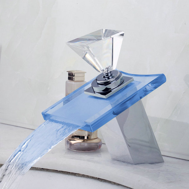 Jednoręczny kran z diamentowym uchwytem i baterią LED umywalkową JIENI LED Light w stylu wodospadu - mosiądz chromowany - Wianko - 3