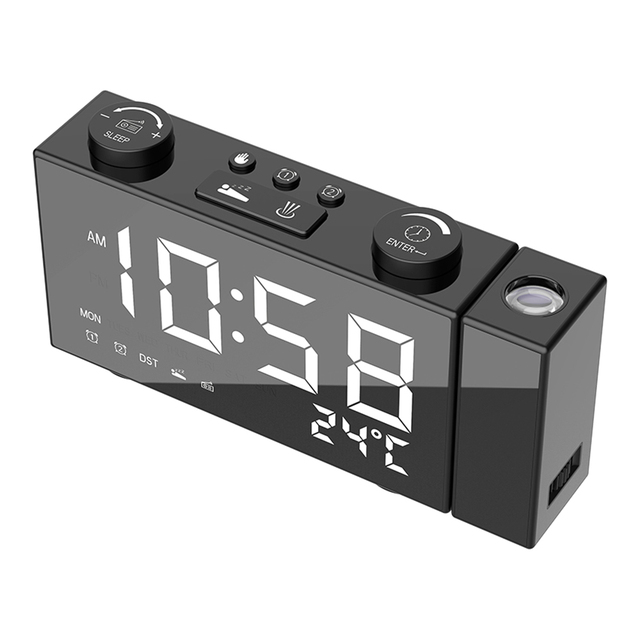 Budzik cyfrowy FM z projekcją na 6-calowym wyświetlaczu, regulacją jasności LED, termometrem i zegarem - Wianko - 20