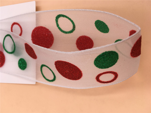 Wstążka przewodowa biała metaliczna z brokatowymi kropkami, czerwono-zielone, 38mm x 25 jardów - do dekoracji ślubnych, prezentów i choinki - Wianko - 3