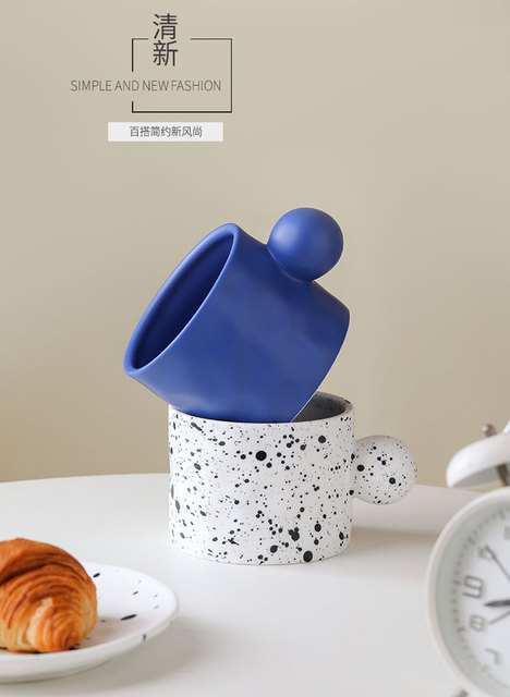 Kubek ceramiczny ręcznie robiony z nadrukiem rozlanego atramentu, dużej pojemności, spodek Nordic ins - para osobowość, kubek wody - Wianko - 12