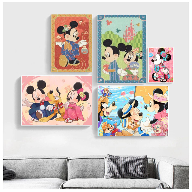 Obraz na płótnie Disney Anime - Myszka Miki i Minnie w kimono - dekoracja do salonu i wnętrz - Wianko - 3
