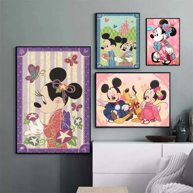 Obraz na płótnie Disney Anime - Myszka Miki i Minnie w kimono - dekoracja do salonu i wnętrz - Wianko - 4