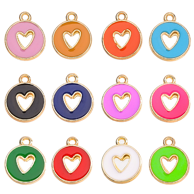 20 sztuk modnych, urokliwych wisiorków z emalii w kształcie serca dla bransoletek - JQ śliczne okrągłe stopki- (w tym Hollow projekt i Multicolor) elementy do wyrobu biżuterii - Wianko - 2