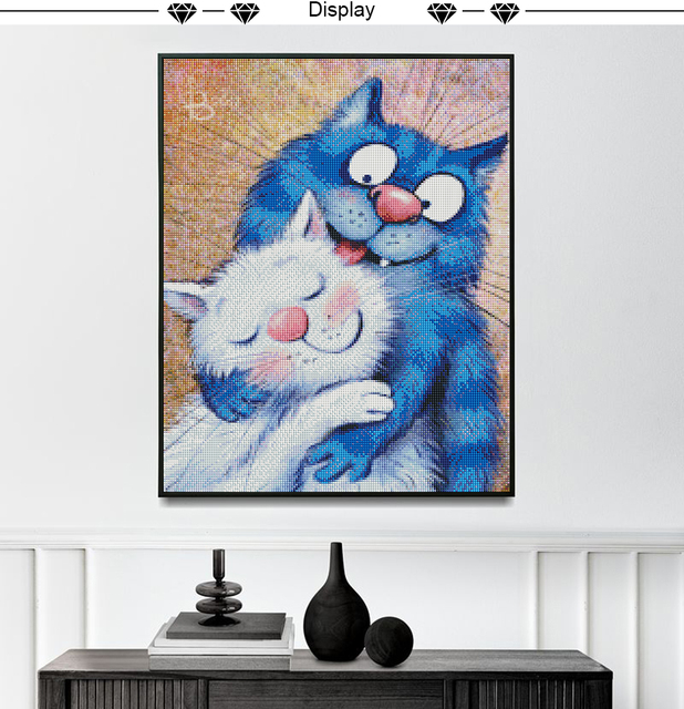 Zestaw do malowania diamentowego zwierząt: Niebieski kot - pełny kwadrat i okrągły diamentowy haft, mozaika do dekoracji domu - Wianko - 1