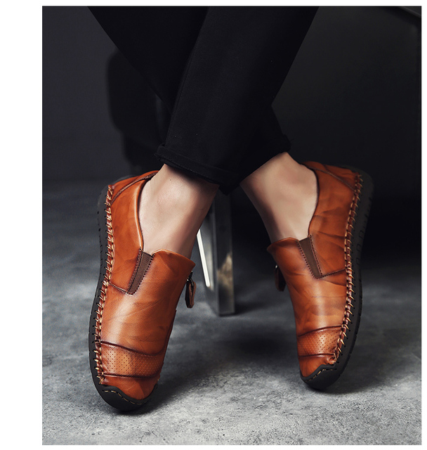 Męskie skórzane mokasyny płaskie - wygodne buty do pracy i na co dzień (Męskie obuwie mokasyny płaskie wygodne skórzane) - Wianko - 16