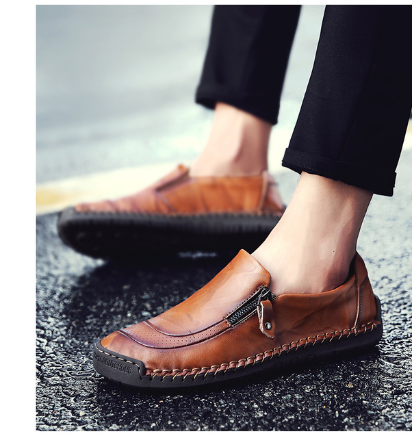 Męskie skórzane mokasyny płaskie - wygodne buty do pracy i na co dzień (Męskie obuwie mokasyny płaskie wygodne skórzane) - Wianko - 10