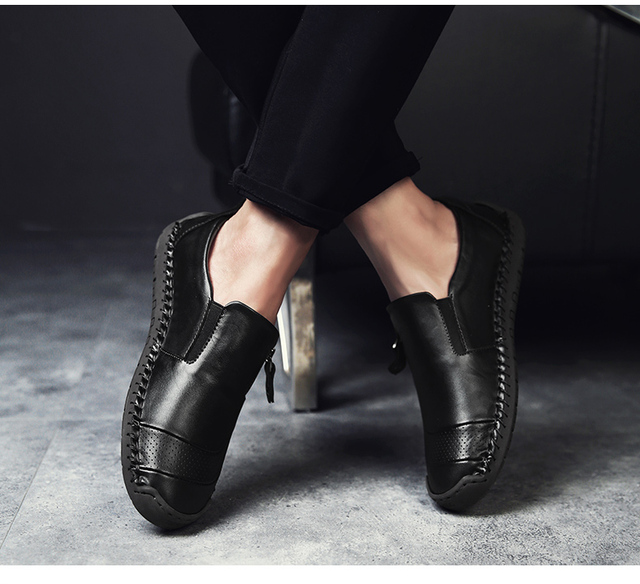 Męskie skórzane mokasyny płaskie - wygodne buty do pracy i na co dzień (Męskie obuwie mokasyny płaskie wygodne skórzane) - Wianko - 18
