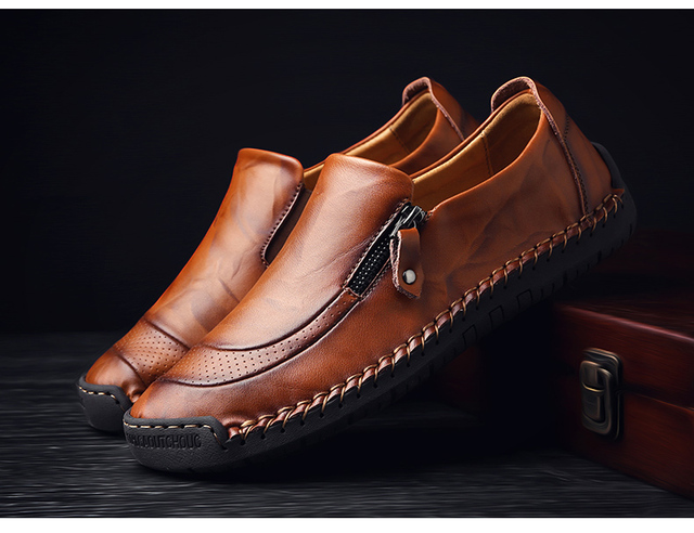 Męskie skórzane mokasyny płaskie - wygodne buty do pracy i na co dzień (Męskie obuwie mokasyny płaskie wygodne skórzane) - Wianko - 22