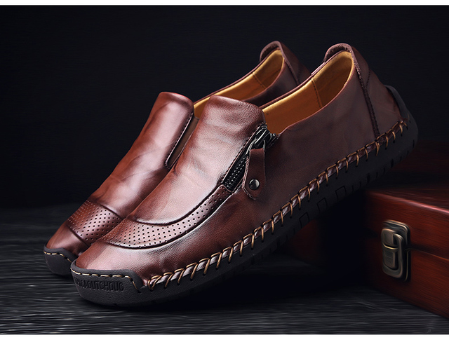 Męskie skórzane mokasyny płaskie - wygodne buty do pracy i na co dzień (Męskie obuwie mokasyny płaskie wygodne skórzane) - Wianko - 23