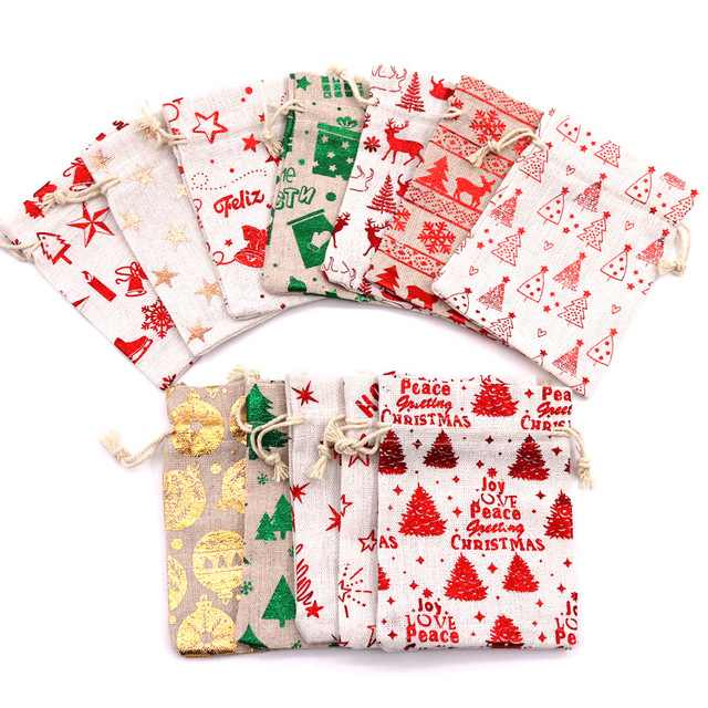 Ekologiczna torba na prezent Boże Narodzenie - słodycze, torby, mikołaj, jeleń, renifer, nowy rok, woreczki, pakowanie, saszetka - Wianko - 2