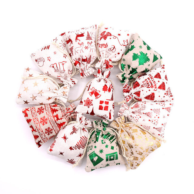 Ekologiczna torba na prezent Boże Narodzenie - słodycze, torby, mikołaj, jeleń, renifer, nowy rok, woreczki, pakowanie, saszetka - Wianko - 3