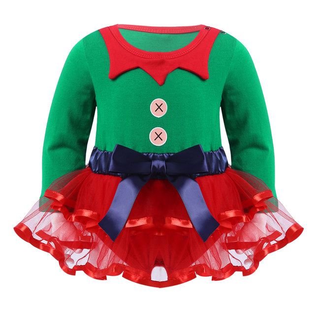 Sukienka elfa z długim rękawem i siatkowym Tutu dla niemowląt dziewcząt - strój jesienno-zimowy, fantazyjny kostium na Święta - Wianko - 1