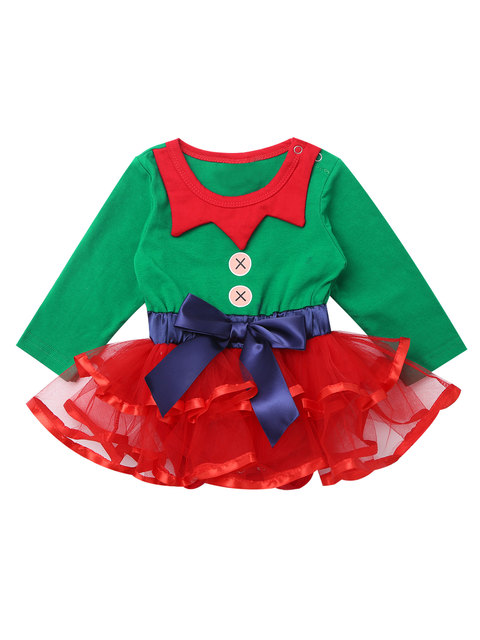 Sukienka elfa z długim rękawem i siatkowym Tutu dla niemowląt dziewcząt - strój jesienno-zimowy, fantazyjny kostium na Święta - Wianko - 3