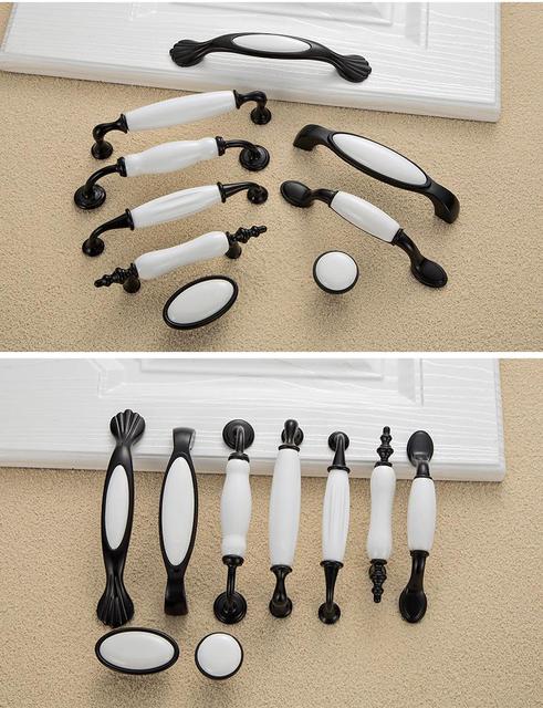 Ceramiczne uchwyty drzwi i szuflad w stylu ludowym, czarno-białe, 4 sztuki - Wianko - 5